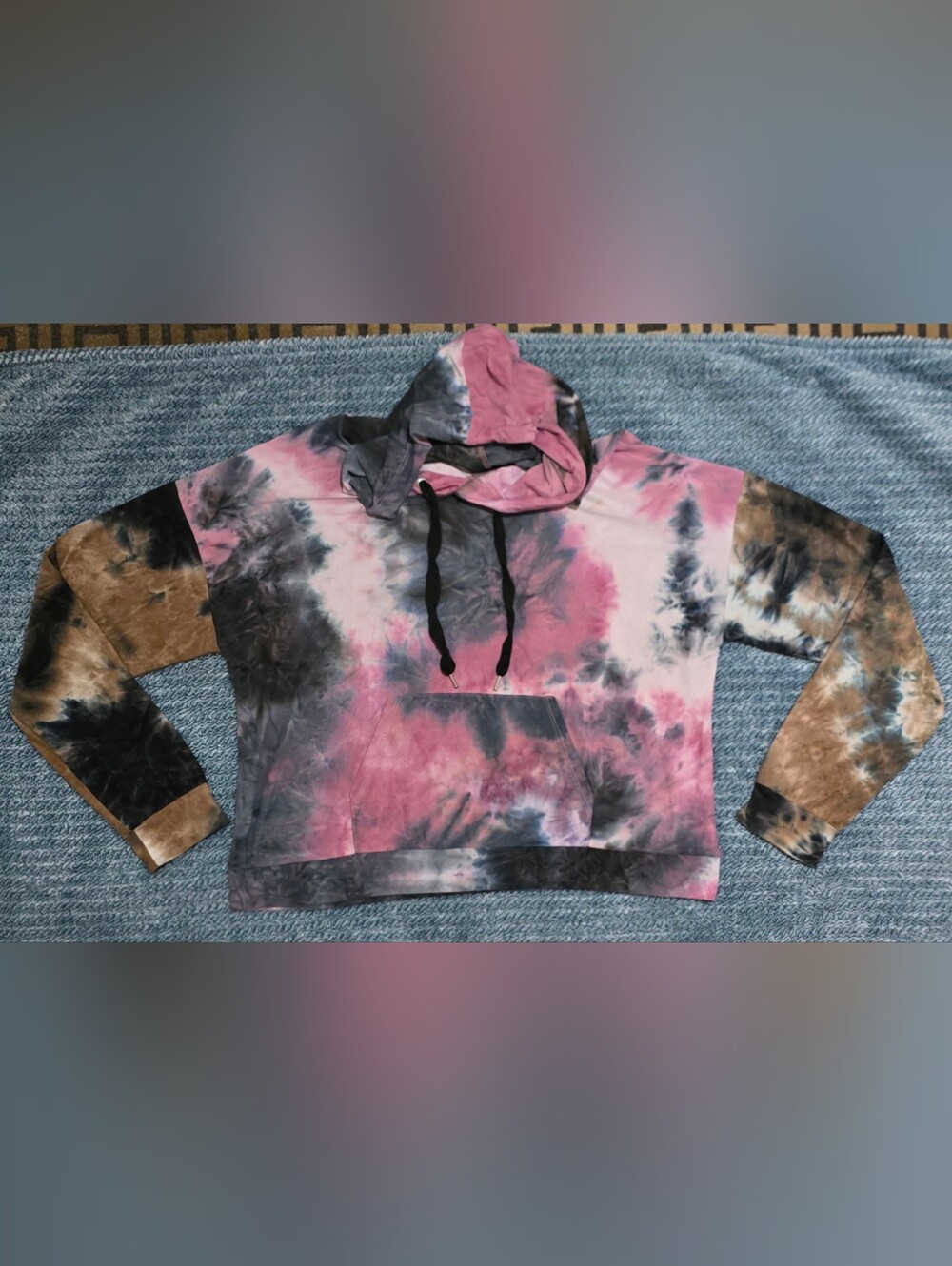 Y2k Inspired Derek Heart Soft And Stretchy Tie-Dye Hoodie in Pink, Gray & Brown